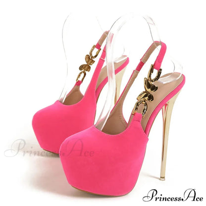 Elegant Metal Butterfly-Chain Back-Strap Extreme High Platform Prom Wedding Sexy Pumps High Heel Pink / 35