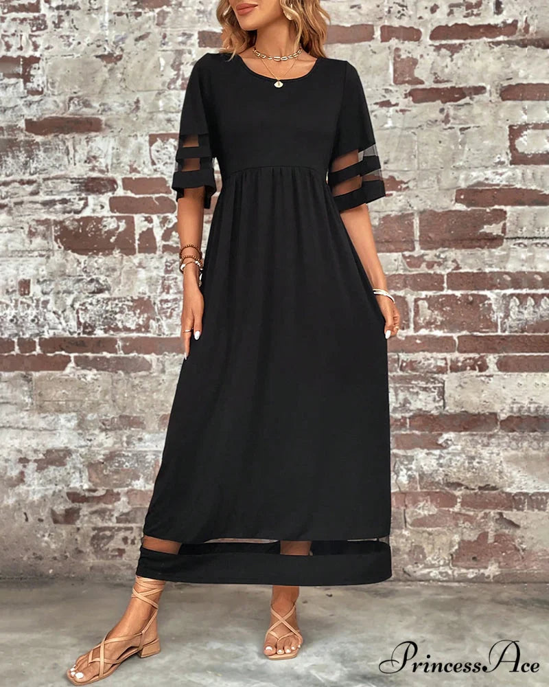 Elegant Mid-Sleeve Crew Neck Dress
