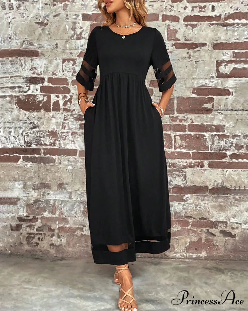 Elegant Mid-Sleeve Crew Neck Dress