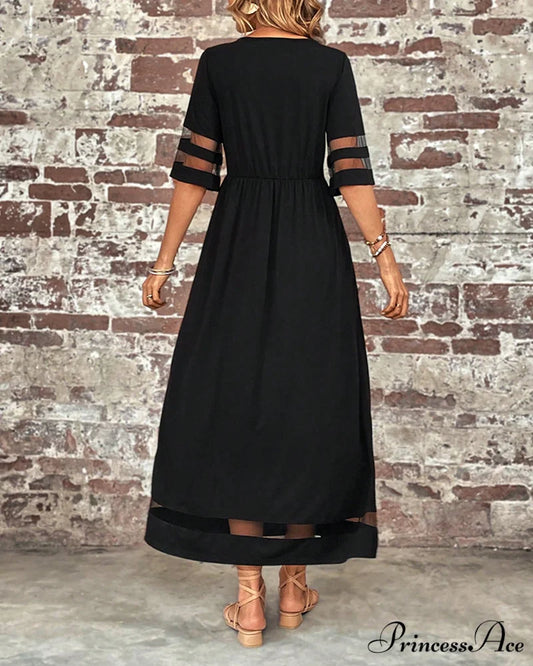 Elegant Mid-Sleeve Crew Neck Dress