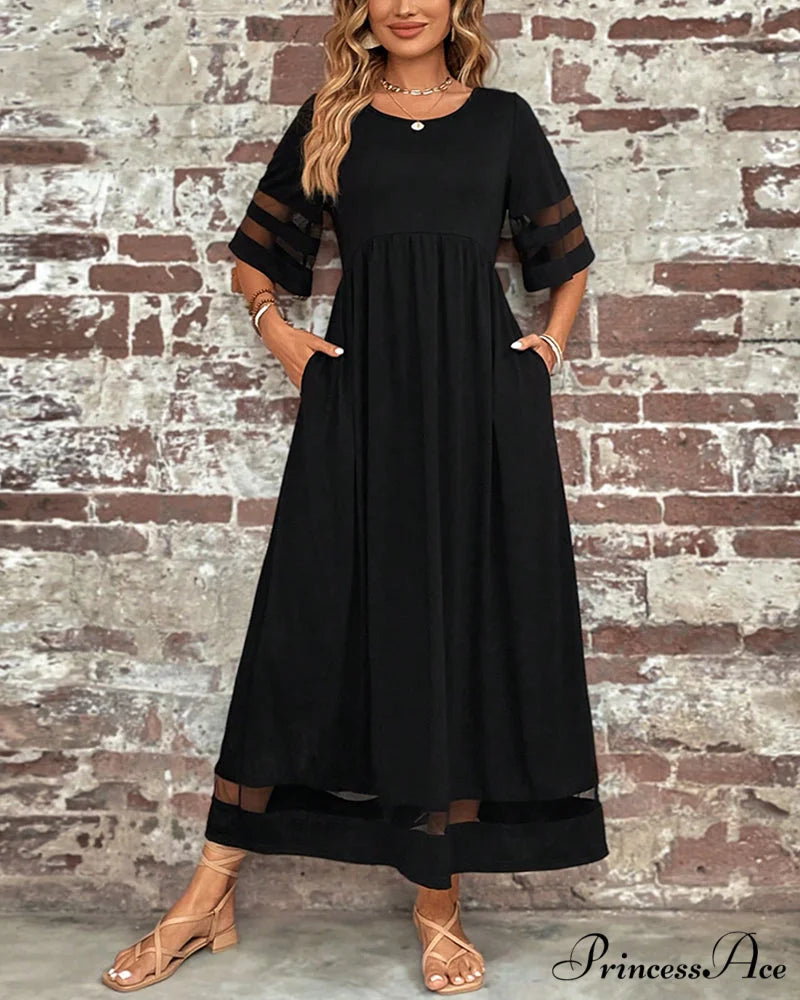 Elegant Mid-Sleeve Crew Neck Dress