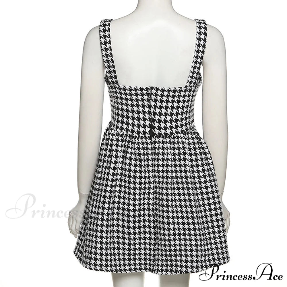 Elegant Mini Dress - Summer Sleeveless Houndstooth Strap