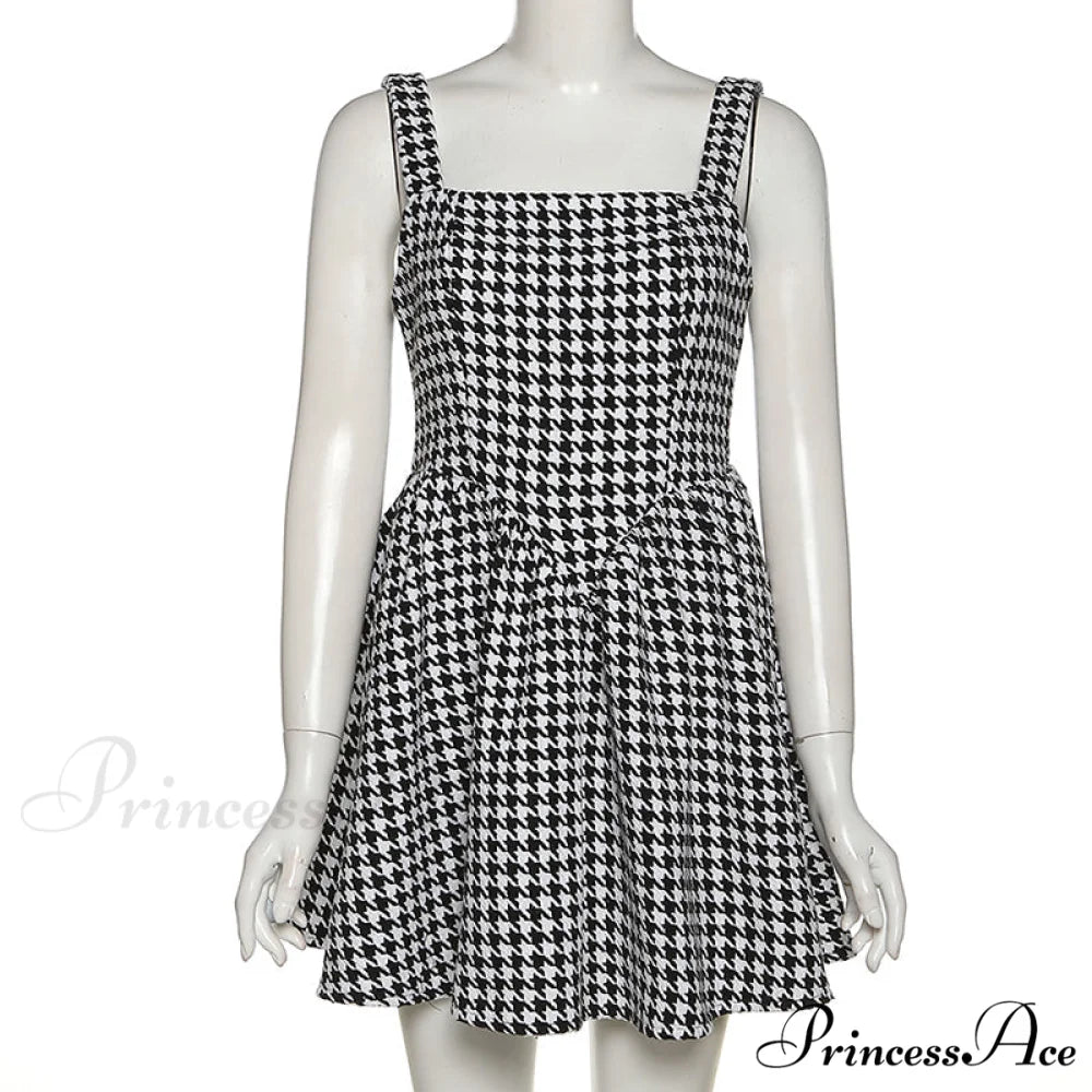 Elegant Mini Dress - Summer Sleeveless Houndstooth Strap
