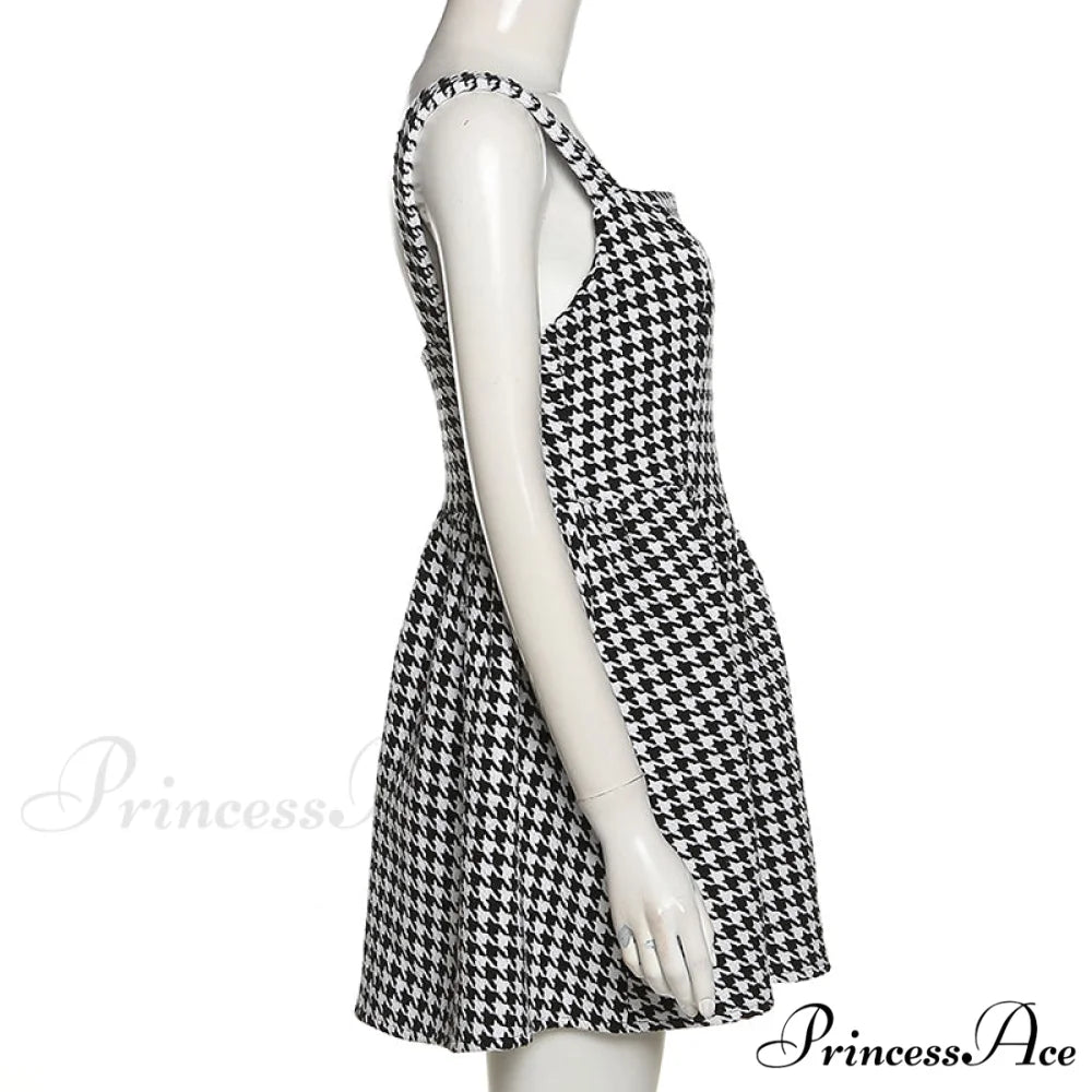 Elegant Mini Dress - Summer Sleeveless Houndstooth Strap