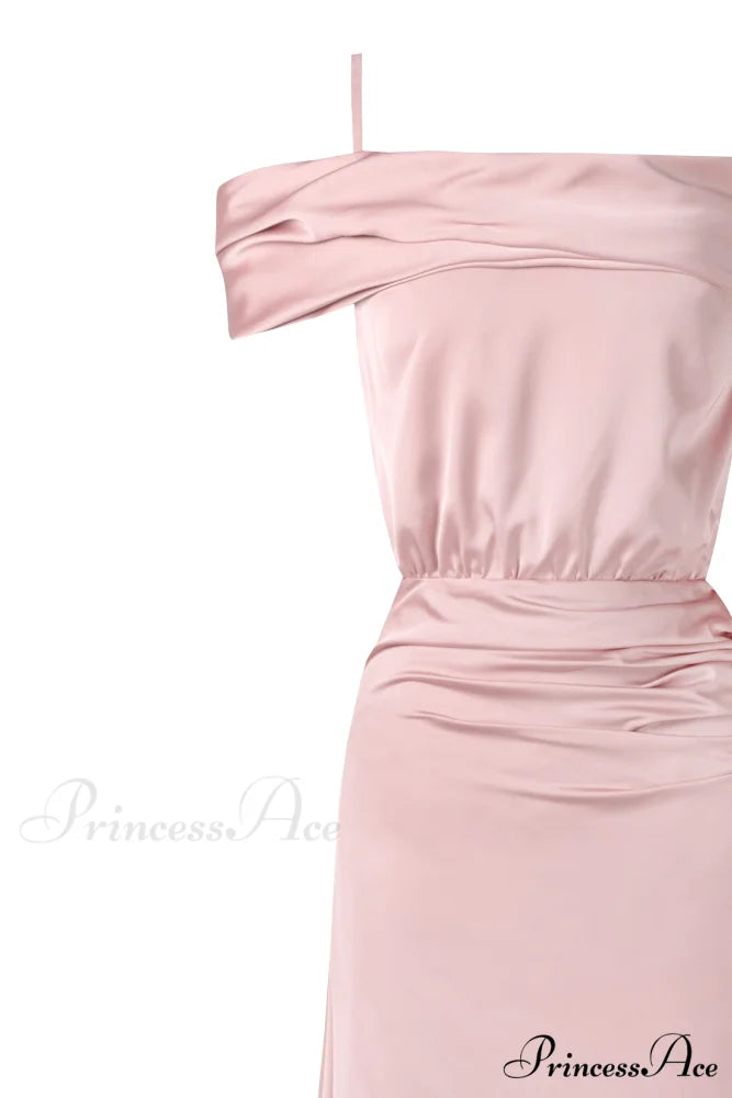 Elegant Misty Rose Charming Off-The-Shoulder Silk Maxi Dress
