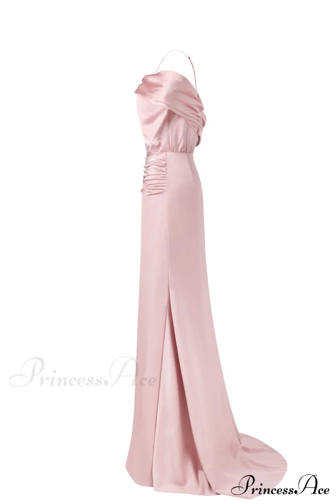 Elegant Misty Rose Charming Off-The-Shoulder Silk Maxi Dress