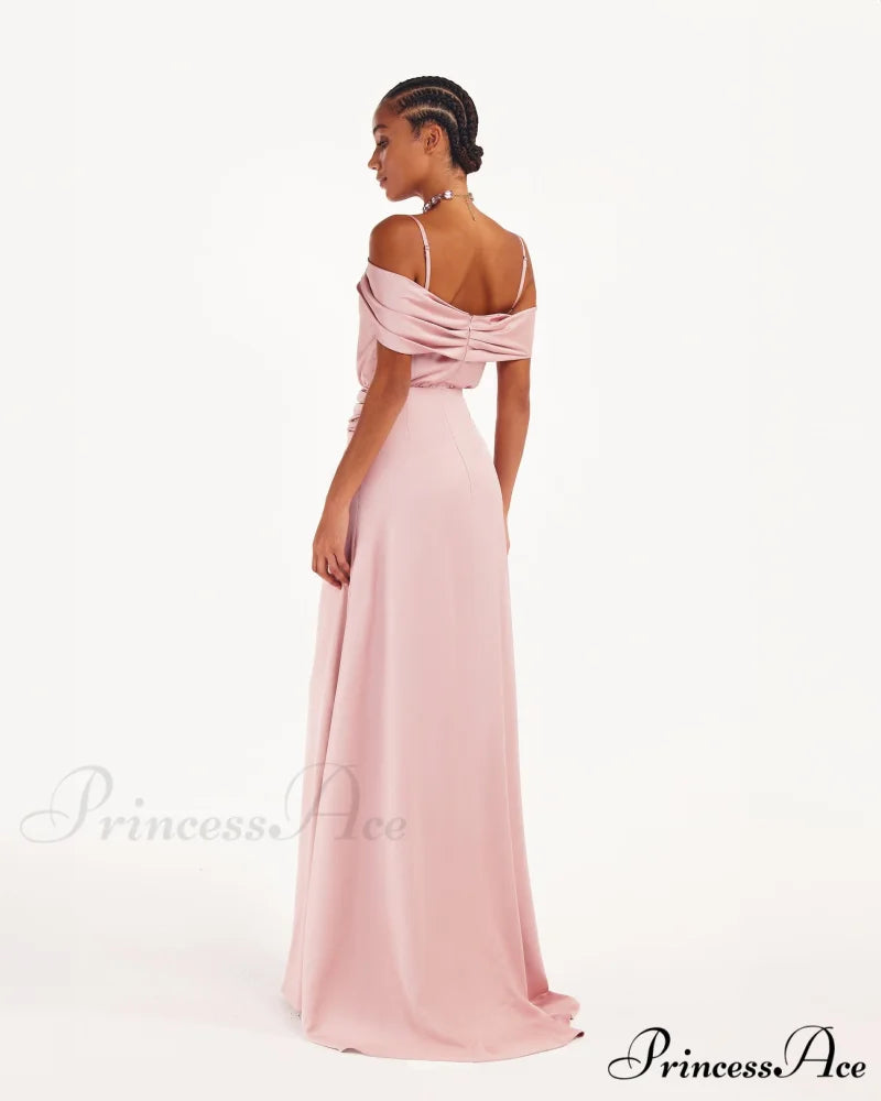 Elegant Misty Rose Charming Off-The-Shoulder Silk Maxi Dress