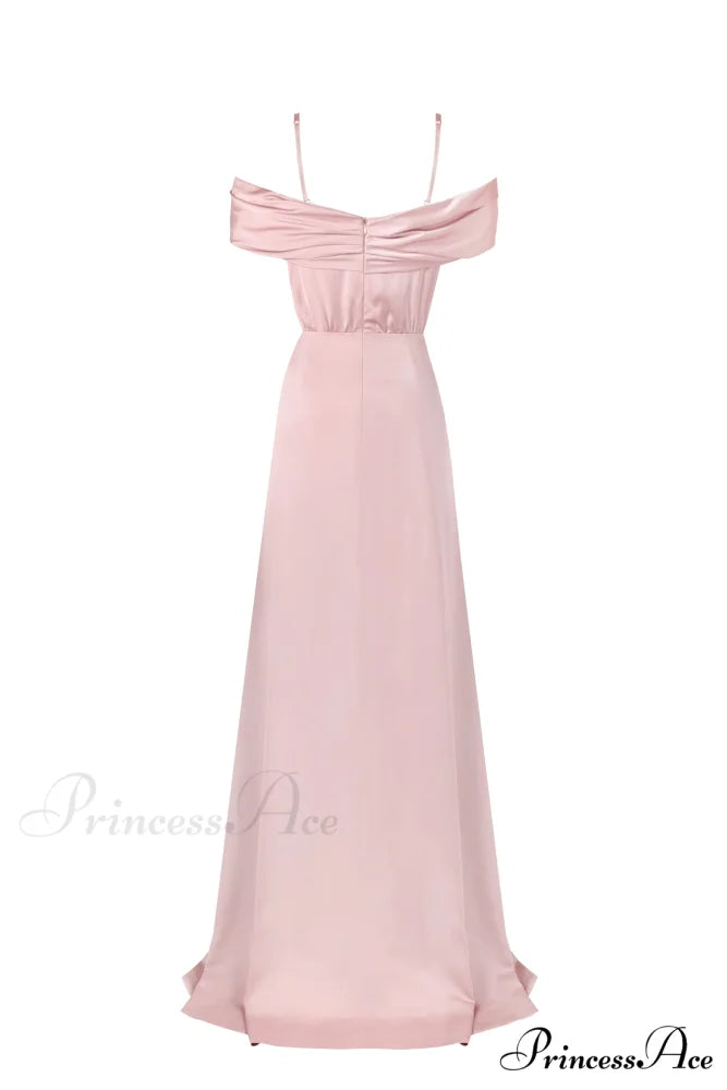 Elegant Misty Rose Charming Off-The-Shoulder Silk Maxi Dress