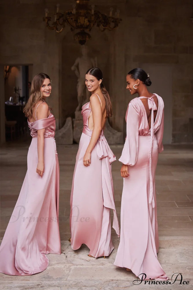 Elegant Misty Rose Charming Off-The-Shoulder Silk Maxi Dress