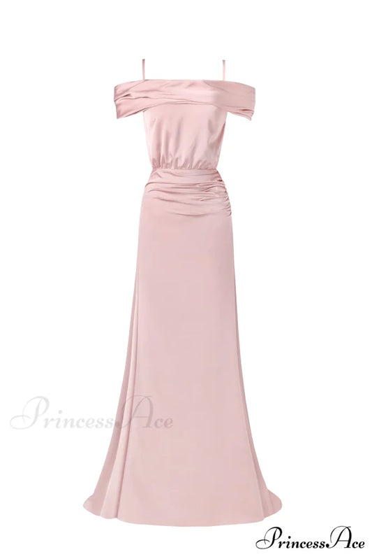 Elegant Misty Rose Charming Off-The-Shoulder Silk Maxi Dress XXS / Misty Rose