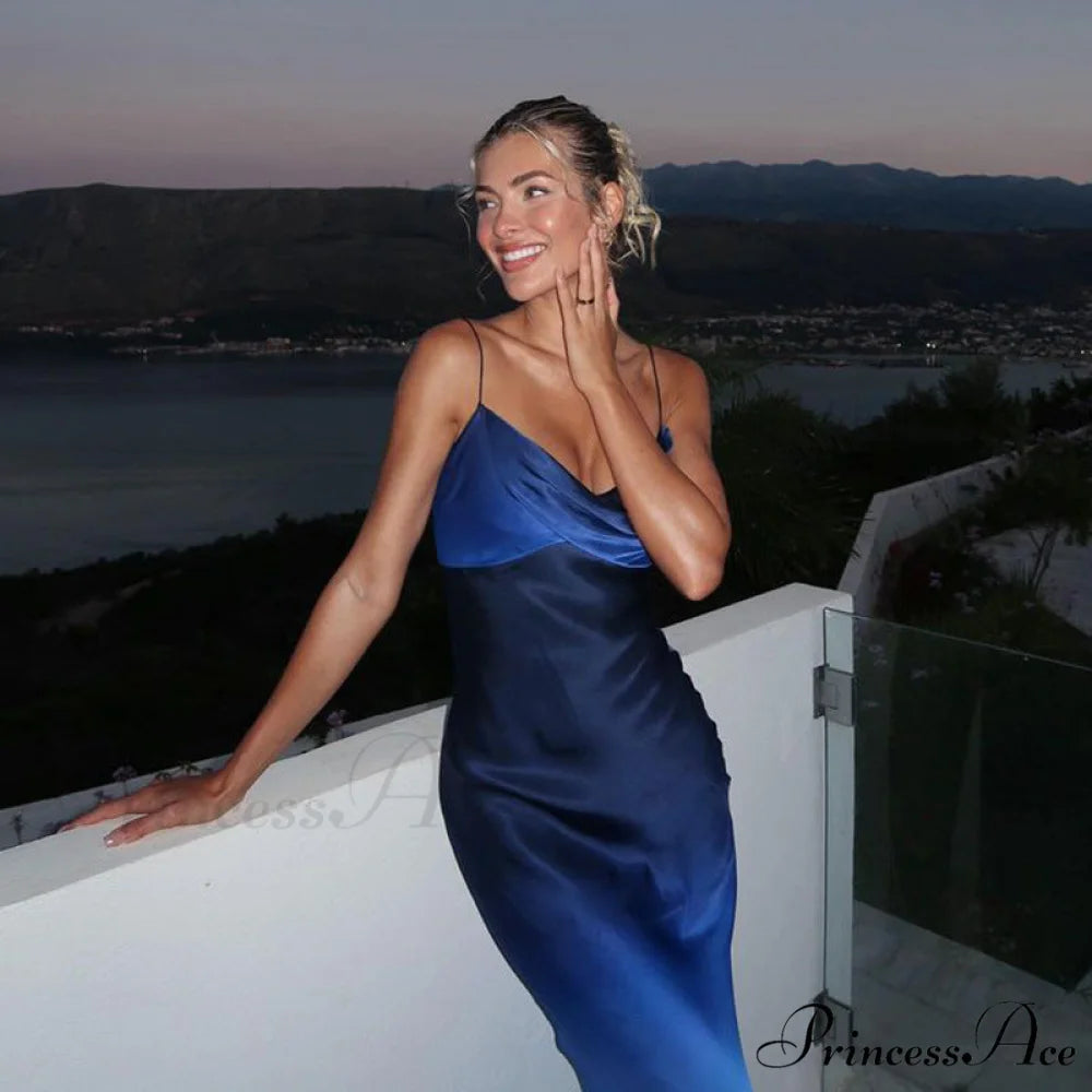Elegant Oceanic Ombre Silk Evening Dress