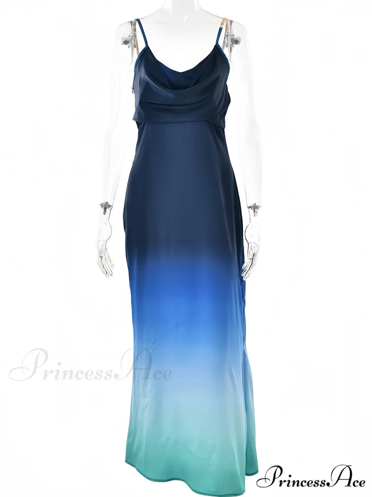 Elegant Oceanic Ombre Silk Evening Dress