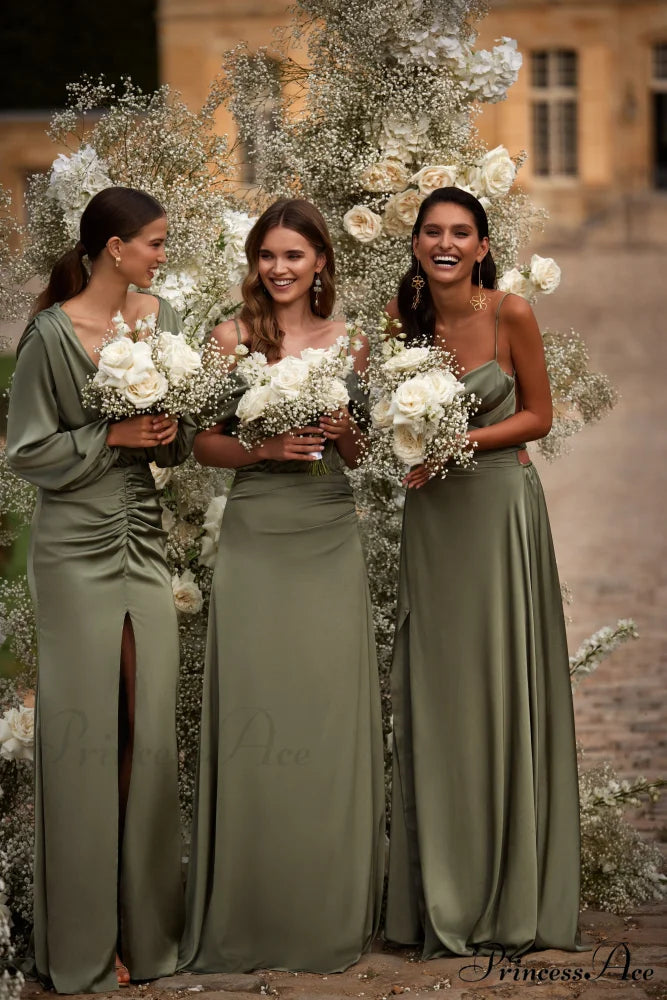 Elegant Olive Off-The-Shoulder Charming Silk Maxi Dress Customized / Olive