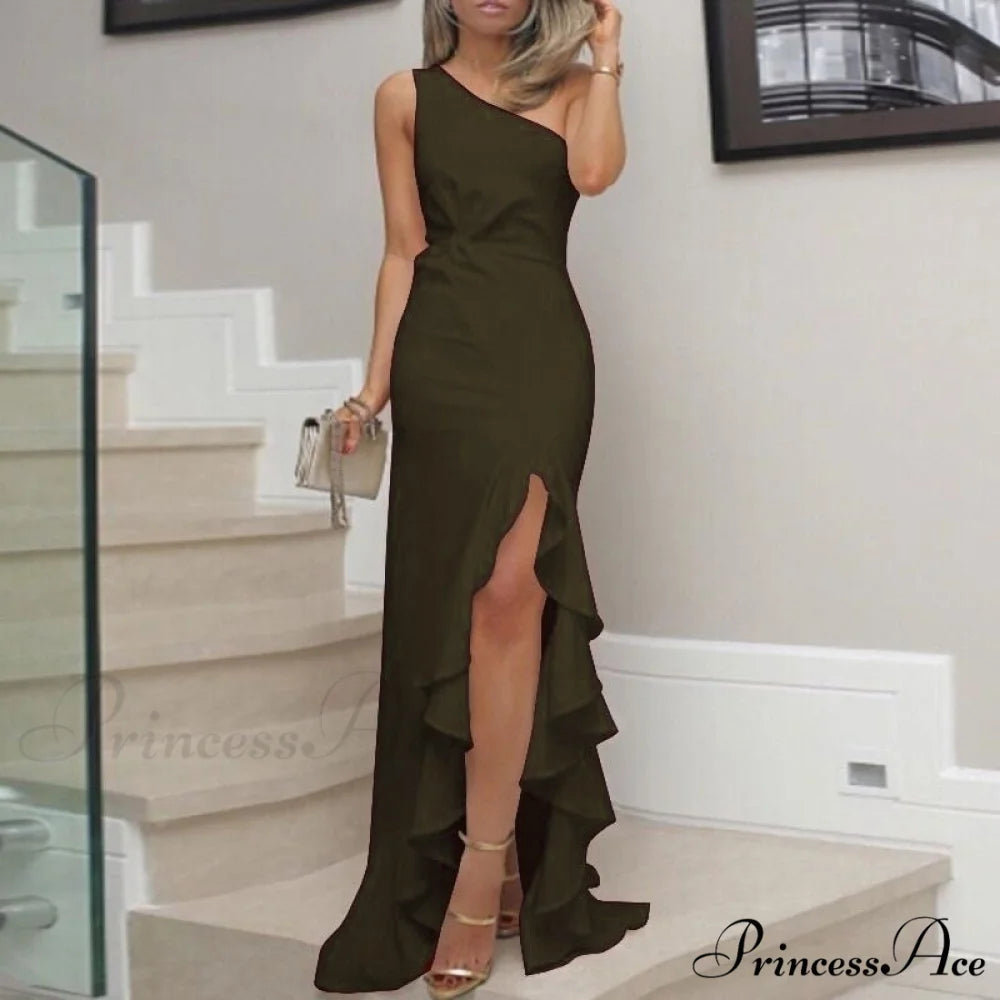Elegant One Shoulder Bandage Sexy Sleeveless Dress Green / S