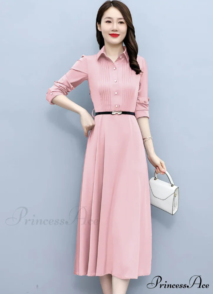 Elegant Pink Long Sleeve Prom Tunics Casual Party Evening Dresses M / PINK