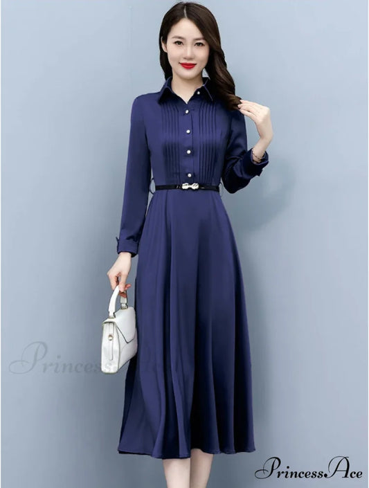 Elegant Pink Long Sleeve Prom Tunics Casual Party Evening Dresses S / BLUE