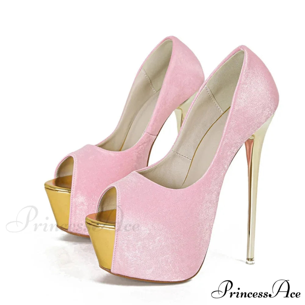 Elegant Platform Peep-Toe Slingback Super-High Pumps Sexy Wedding Banquet Big-Size High Heel Pink / 34