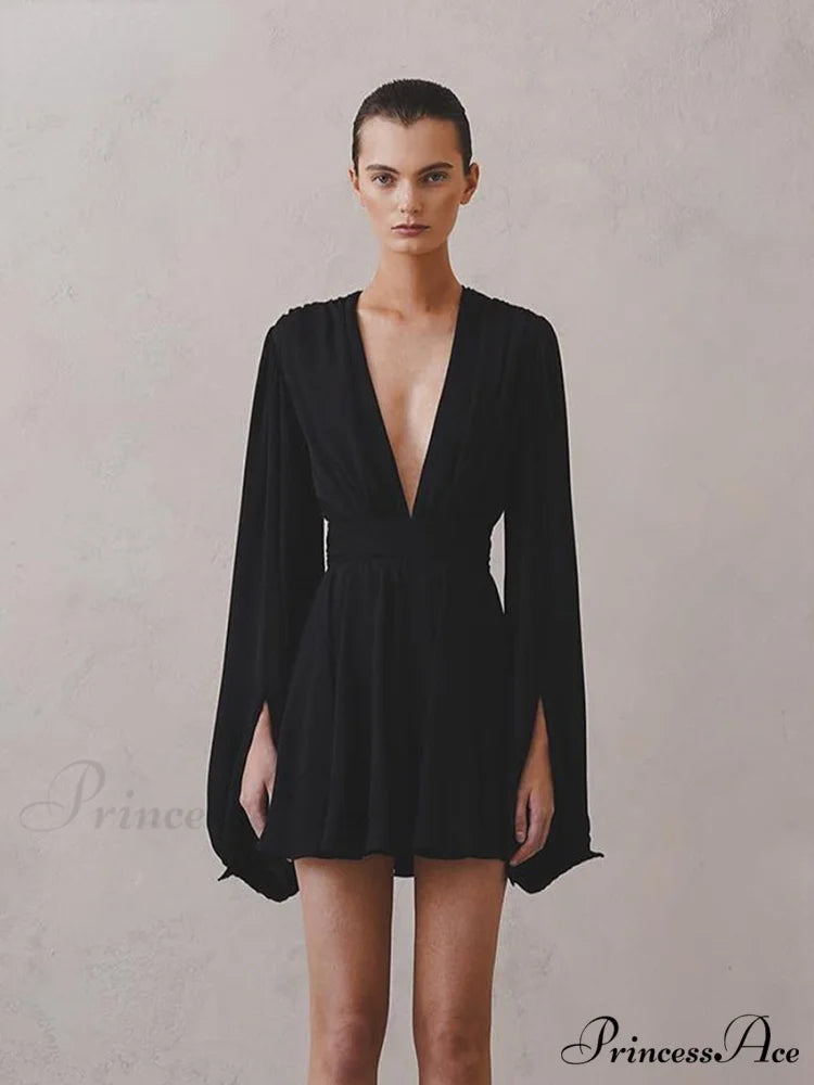 Elegant Pleated High Waist Dresses Black / M