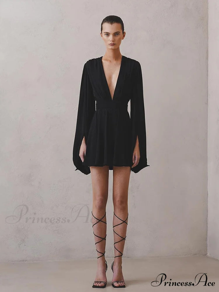 Elegant Pleated High Waist Dresses Black / M