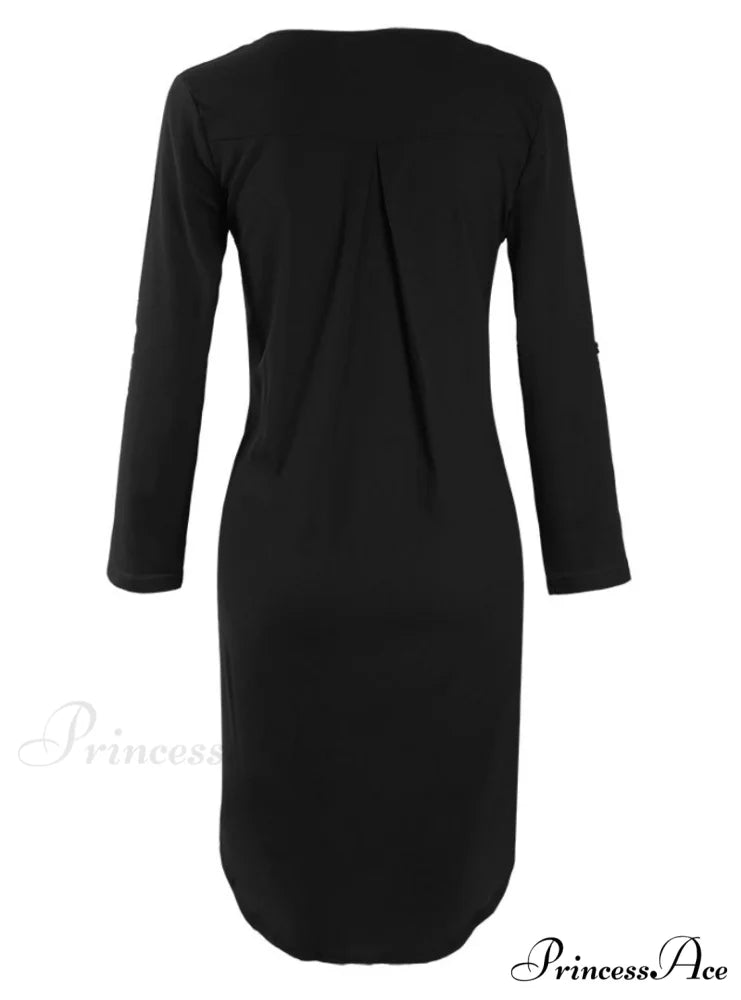Elegant Plus Size Long Sleeve Irregular Chiffon Dress M / Khaki