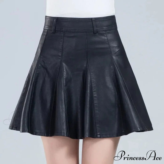 Elegant Plus Size New Fashion Korean Genuine Real Leather High Waist Sexy Skirt BLACK / S