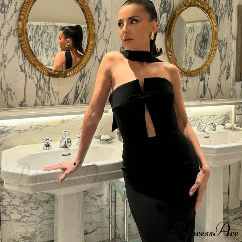 Elegant Red Maxi Dress for Christmas Party Streetwear Black / S