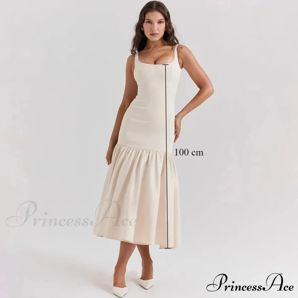 Elegant Red Spaghetti Strap Midi Holiday Dress Casual Birthday Party Dresses Christmas Party Dress Creamy-white / XS