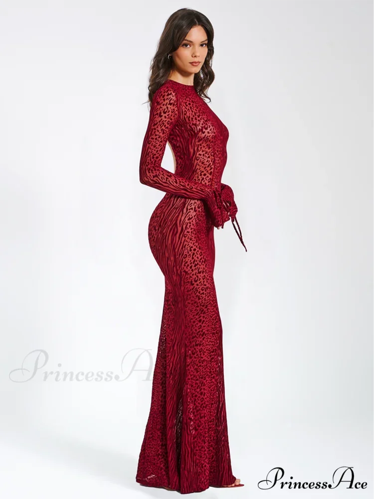 Elegant Red Striped Print Sexy Long Flare Christmas Party Dress