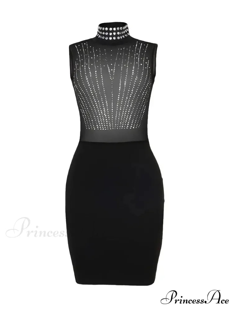 Elegant Rhinestone Collar Bodycon Dress