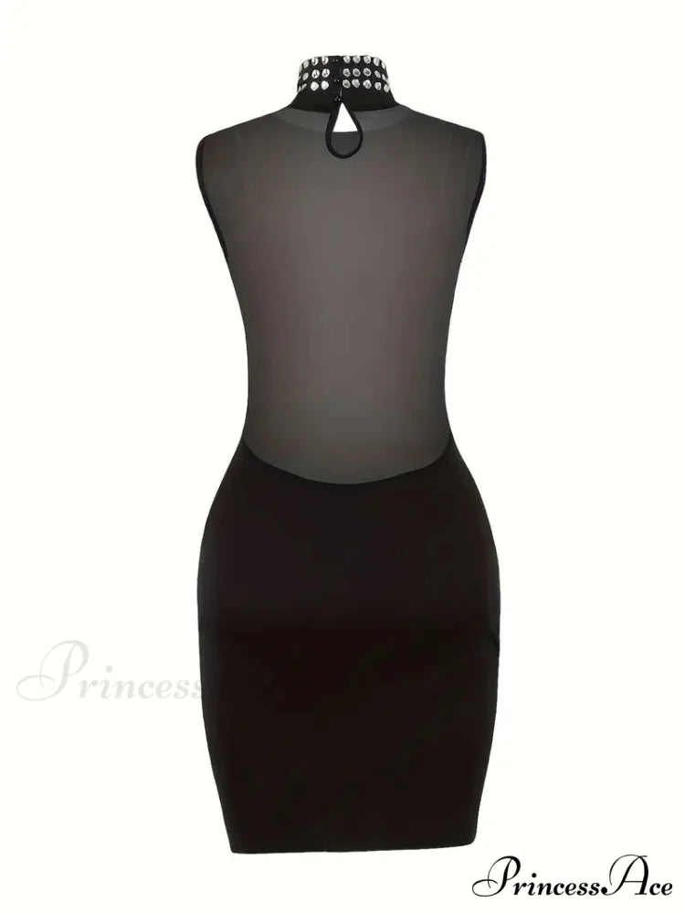 Elegant Rhinestone Collar Bodycon Dress