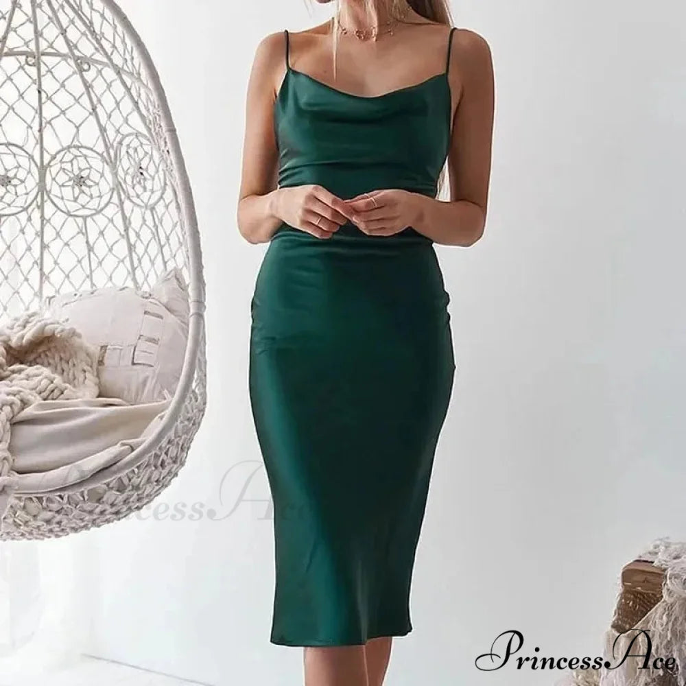 Elegant Satin Long Dresses Green Party Sexy Evening Backless Summer Christmas Party Dress
