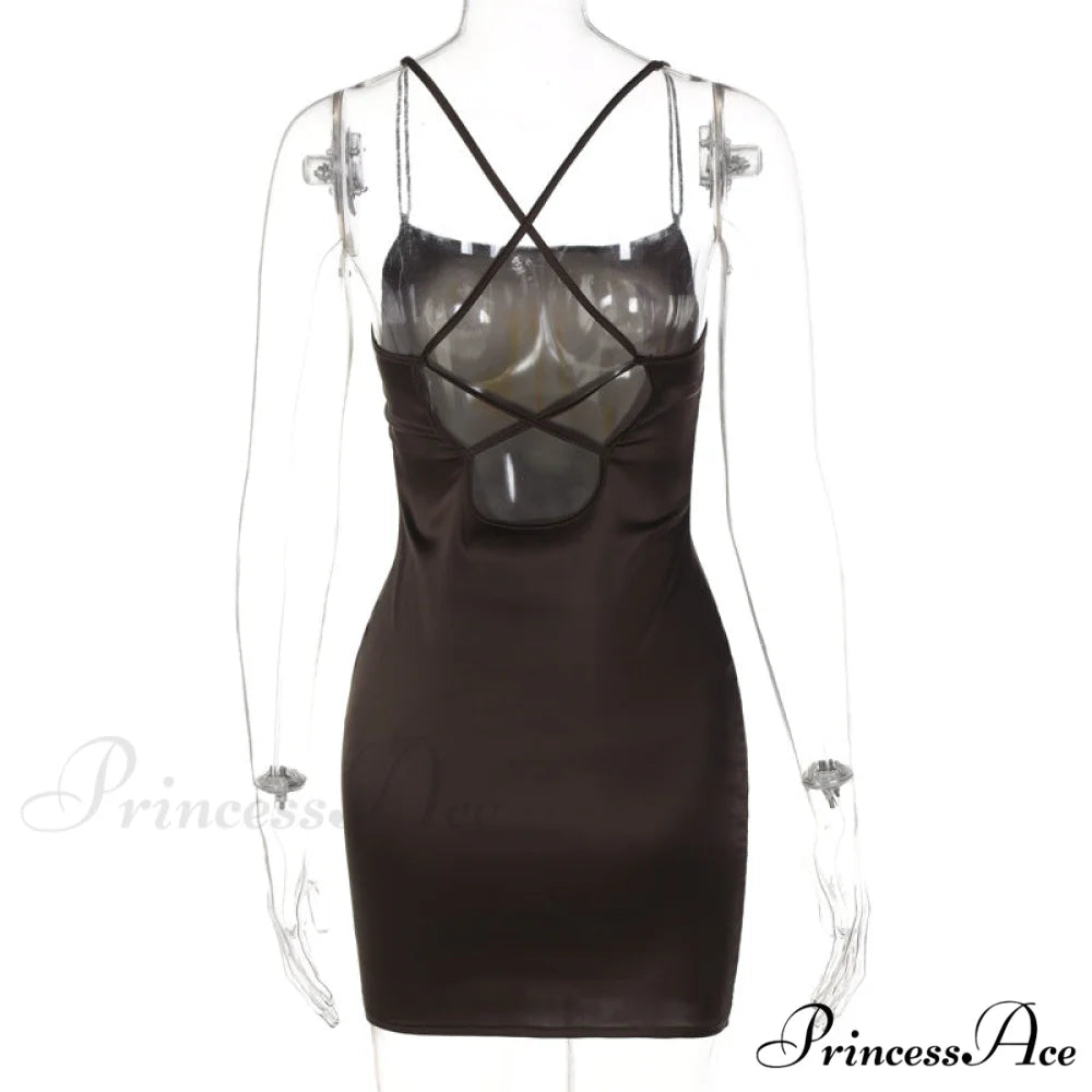 Elegant Satin Spaghetti Strap Draped Mini Dress