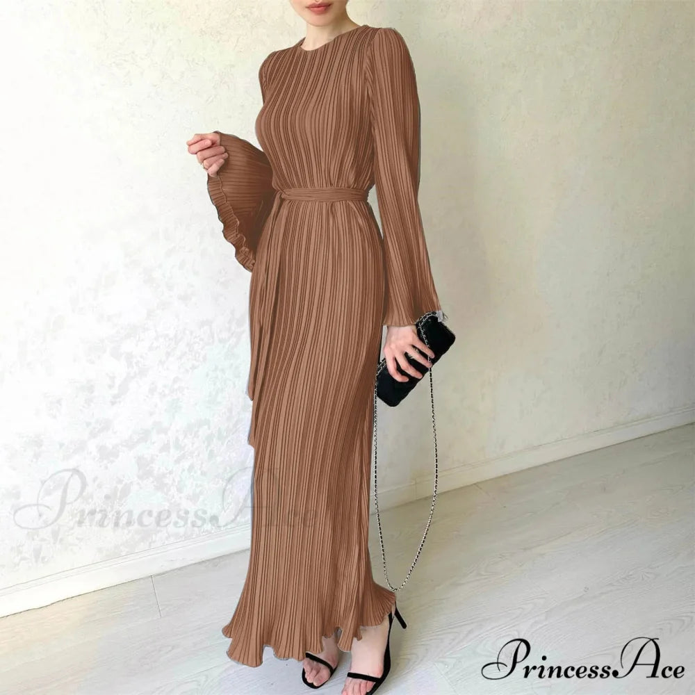 Elegant Sequin V Neck High Waist Ruched Bodydon Long Sleeve Chic Lady Split Evening Party Mini Dress Brown / S