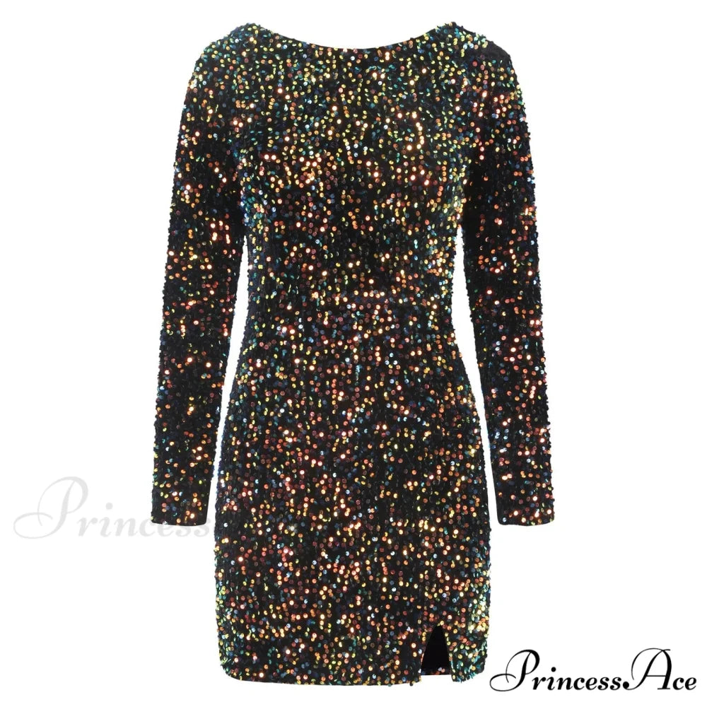 Elegant Sequined Elastic Waist Ruffled Lace-Up Summer Dress