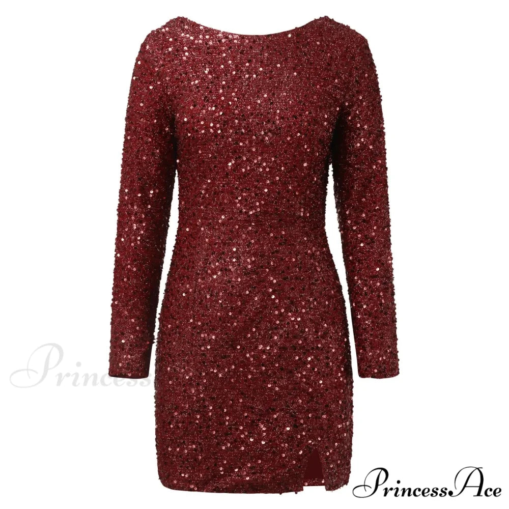 Elegant Sequined Elastic Waist Ruffled Lace-Up Summer Dress