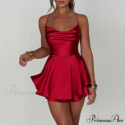 Elegant Sexy Backless Ruffled Halter Red Skirt Summer Evening Party Christmas Party Dress