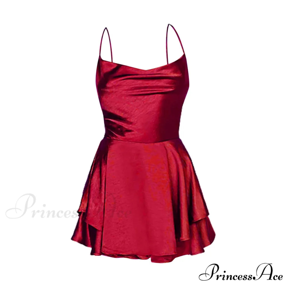 Elegant Sexy Backless Ruffled Halter Red Skirt Summer Evening Party Christmas Party Dress