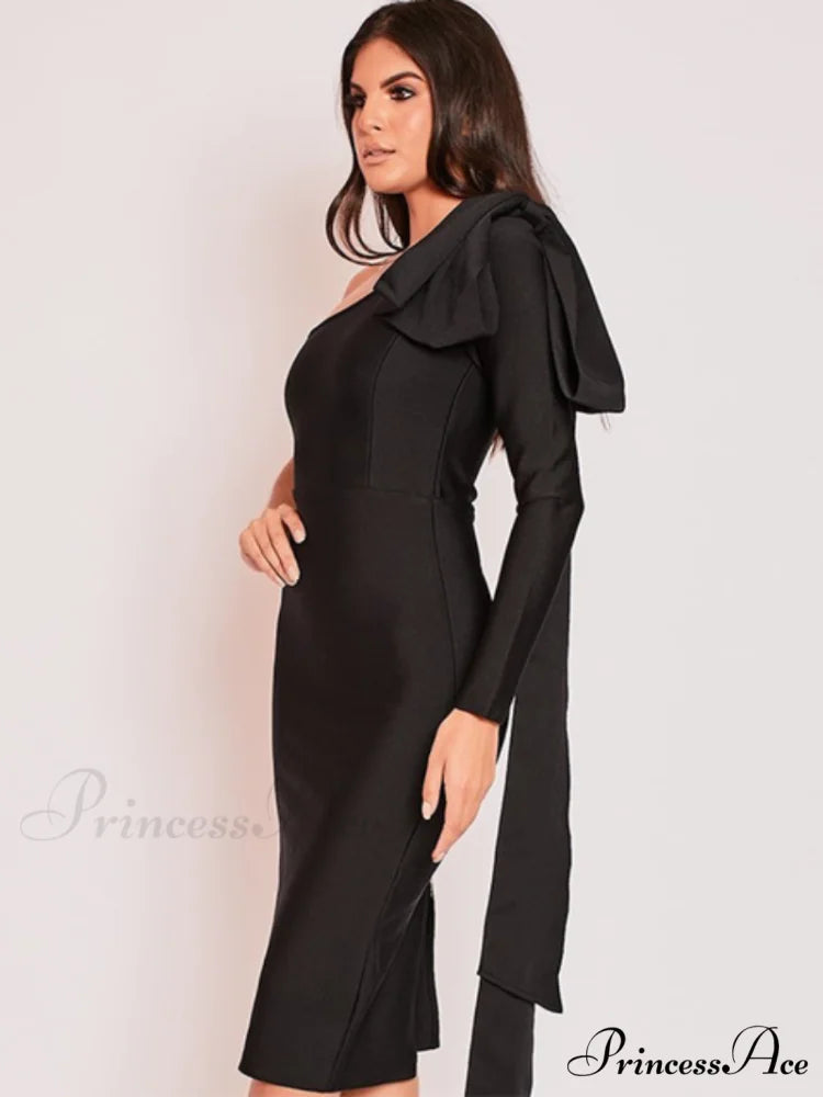Elegant Sexy Bowknot Evening Club Party Dress Black / XL