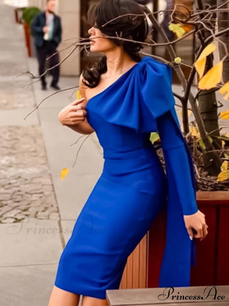 Elegant Sexy Bowknot Evening Club Party Dress Blue / XL