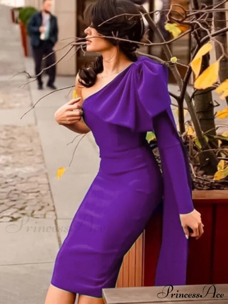 Elegant Sexy Bowknot Evening Club Party Dress Purple / XL