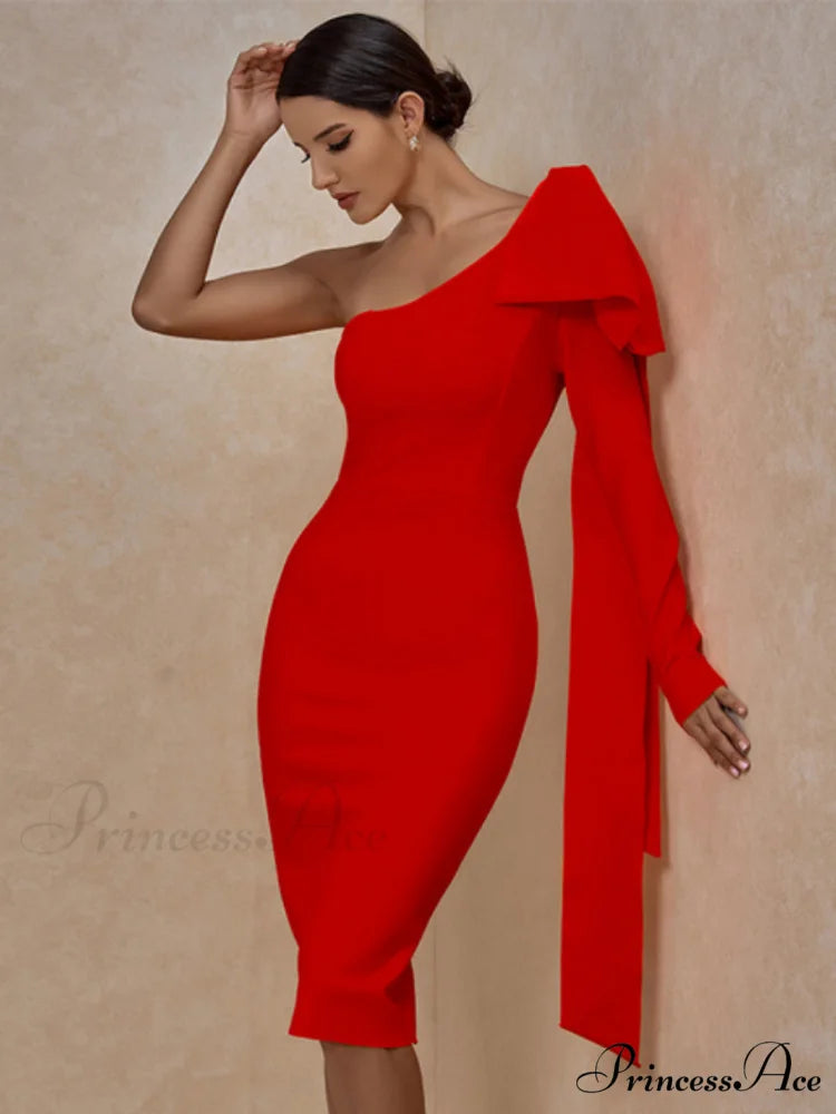 Elegant Sexy Bowknot Evening Club Party Dress Red / XL