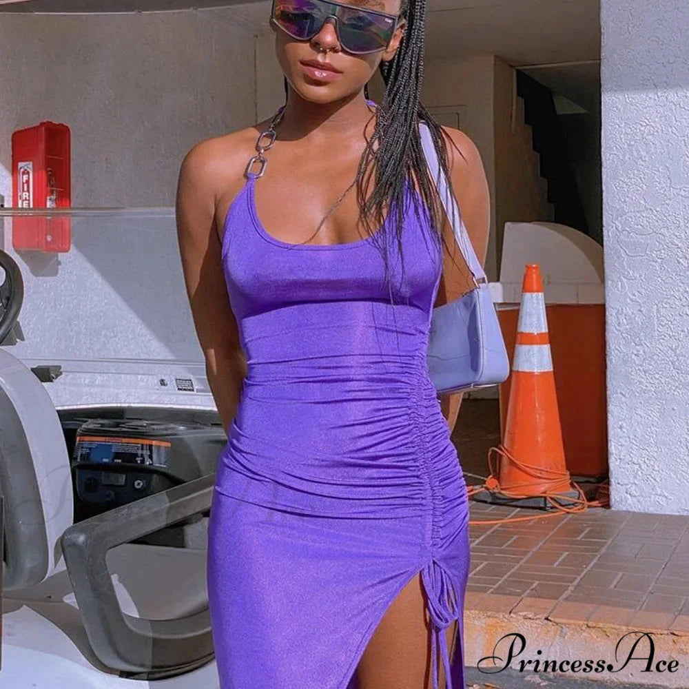 Elegant Sexy Summer Lace-up Irregular Halter Neck Pleated Maxi Bodycon Dress