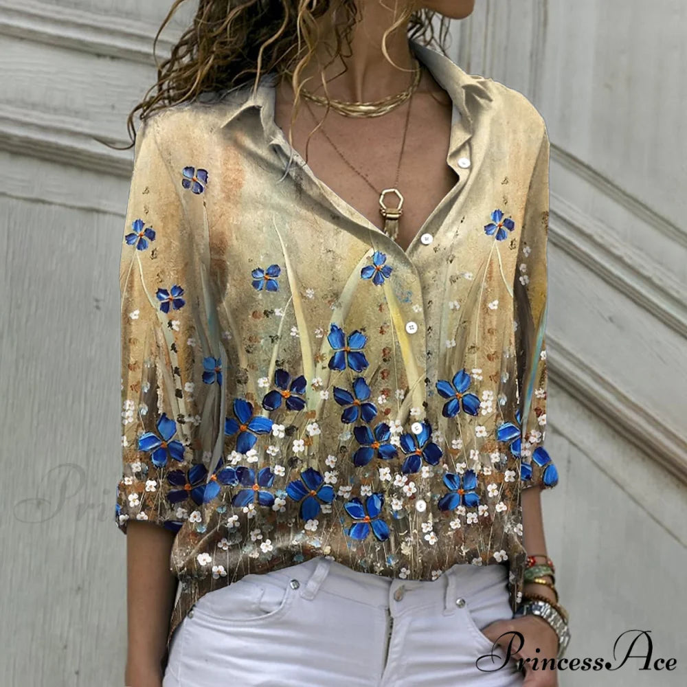 Elegant Shirts Fashion Long Sleeve Blouse Gold / S