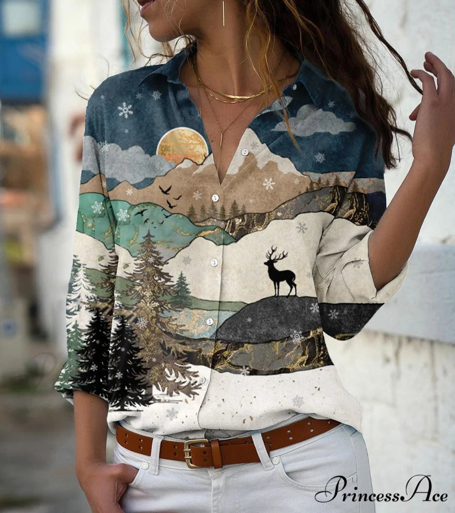 Elegant Shirts Fashion Long Sleeve Blouse Khaki / S