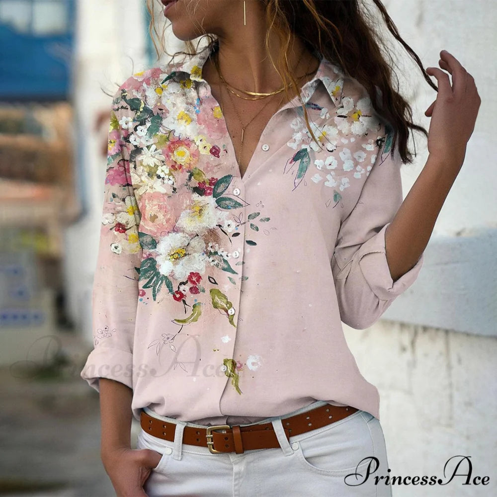 Elegant Shirts Fashion Long Sleeve Blouse Pink / S