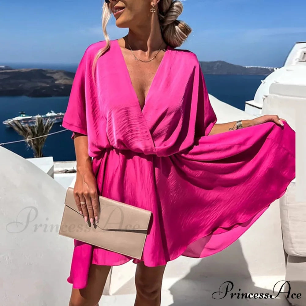 Elegant Short Sleeve Solid Modern A-line Loose Mini Dress 6 / S