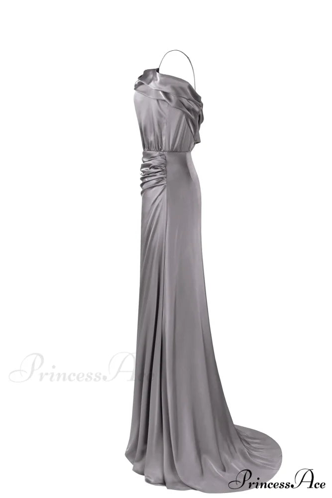 Elegant Silver Off-The-Shoulder Charming Silk Maxi Dress