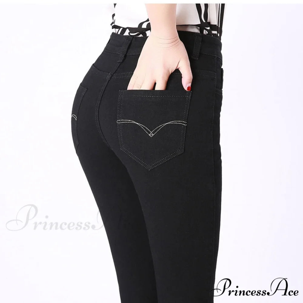 Elegant Skinny Straight Vaqueros Embroidered Pantalones V black / 27 40-45kg