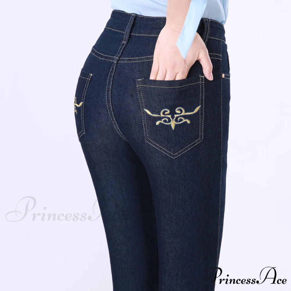 Elegant Skinny Straight Vaqueros Embroidered Pantalones W dark blue / 27 40-45kg