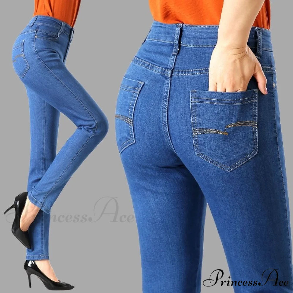 Elegant Skinny Straight Vaqueros Embroidered Pantalones Z light blue / 27 40-45kg